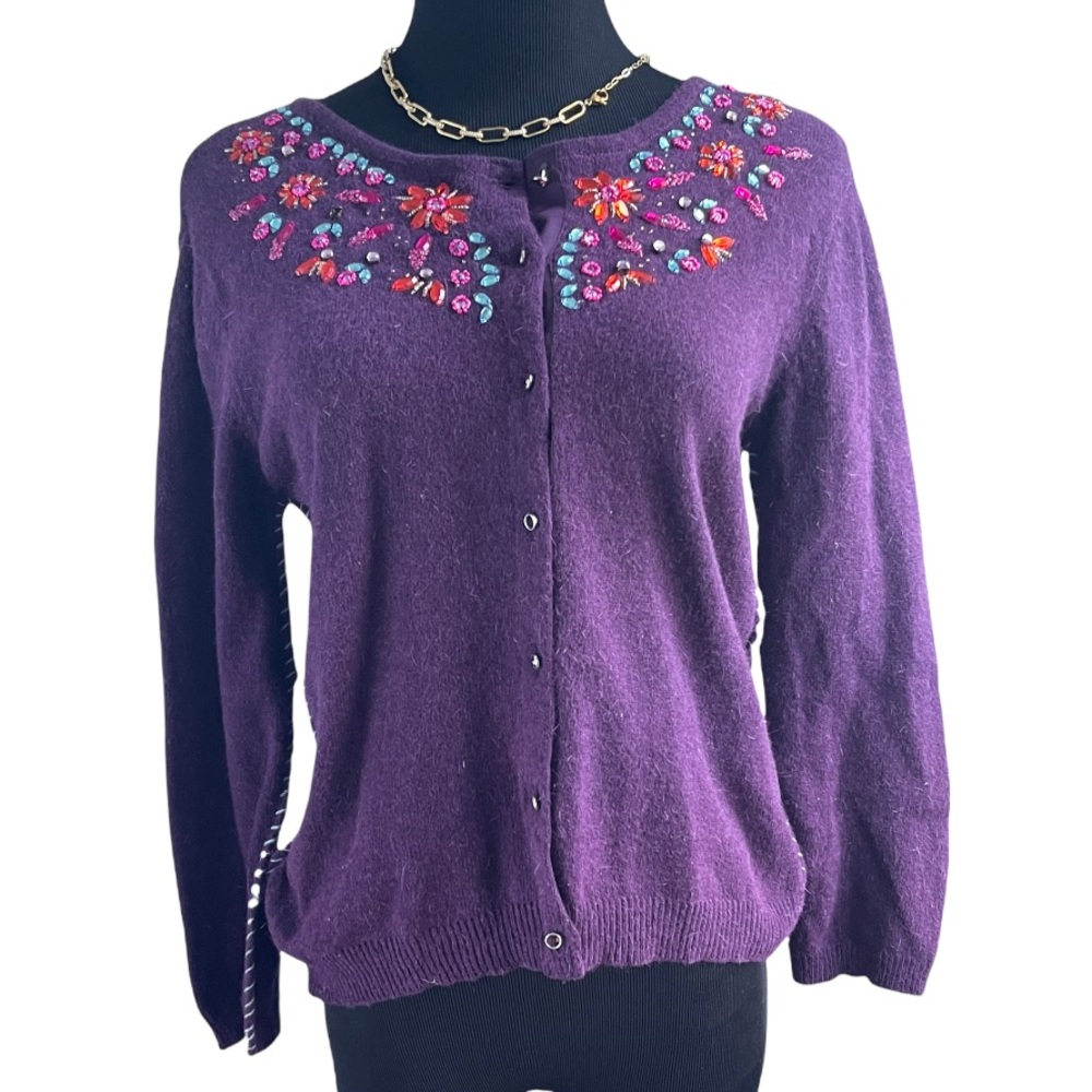 Free people wool angora embroidered purple cardigan